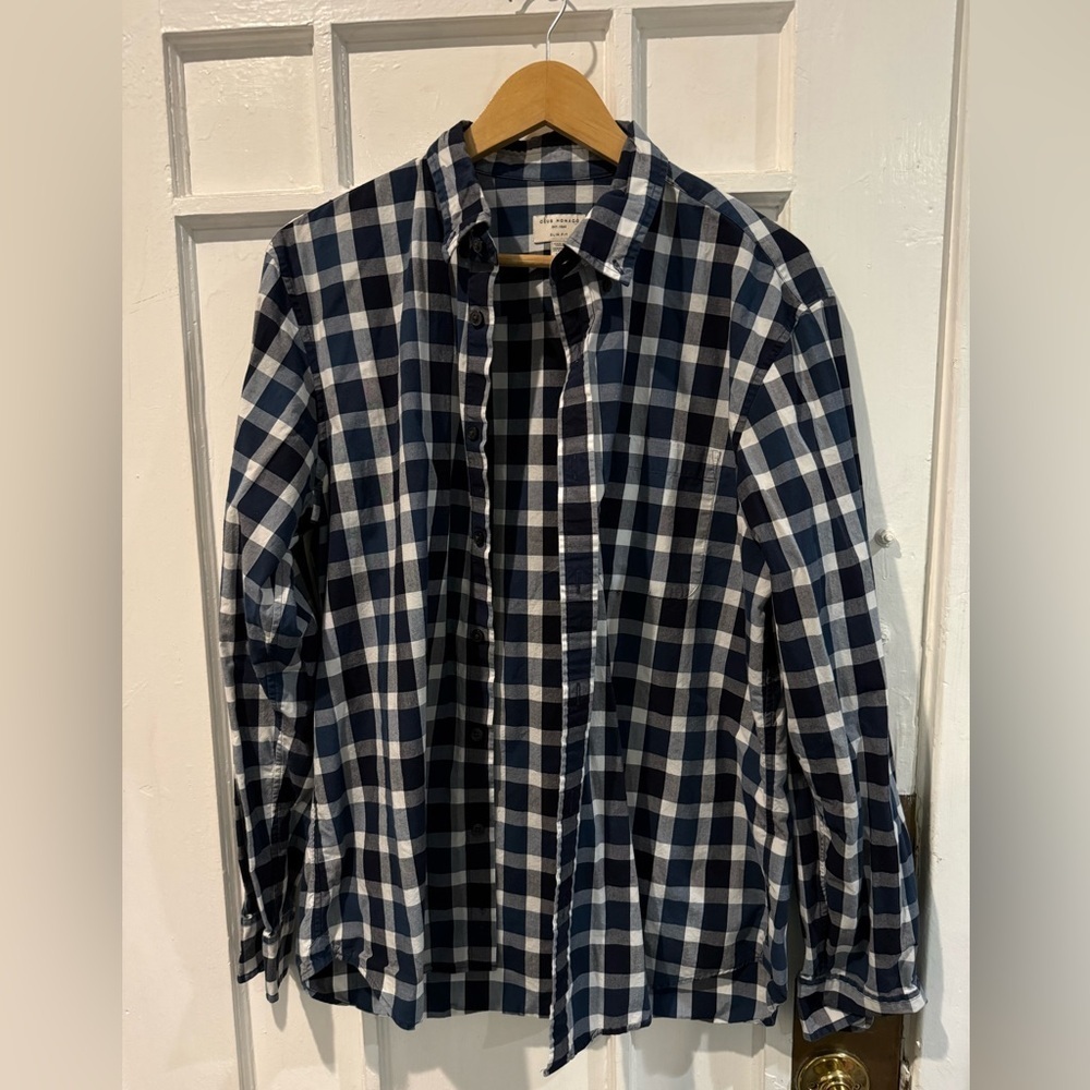 Club Monaco Blue and White Plaid Shirt